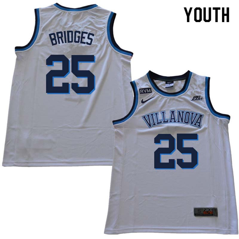 2018 Youth #25 Mikal Bridges Willanova Wildcats College Basketball Jerseys Sale-White - Click Image to Close